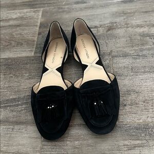 Adrienne Vittadini Alvine D'Orsay Flats Black Leather Suede Loafer Tassel 7.5